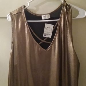 Metallic gold cross cross top
